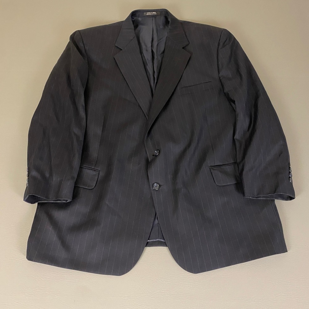 John Weitz Studio Blazer Jacket Men's 46R Regular Blue Pinstripe 100% Wool *Flaw